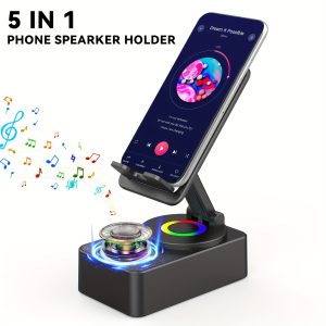 Cell Phone Stand With Wireless Speaker, LED, Anti-Slip Base HD Surround Sound, Perfect For Home/Outdoor With Wireless Speaker For Desk Compatible With Phone/Pad, Gifts For Men Women - Playerfashions