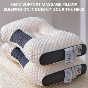 4pcs/2pcs/1pc Neck Pillow, Soft Sleep, Adjustable Ergonomic Bone-setting Contour Support Pillow, High-quality Pillow Core, Household Moisture-absorbent And Breathable Pillow, Bed, Living Room And Bedroom, Vacuum Compression Packaging - playerfashions