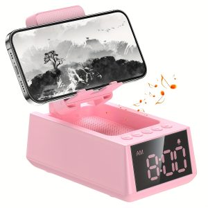 Small Portable Speaker, Upgraded - 1200mAh Battery Capacity - 24H Working, 3in 1 Wireless BT 5.3 Speaker with Loud Alarm Clock Mobile Phone Holder TF Card Reader 12H Display Microphone HD Surround Sound for Kitchen, Bedroom & Office - PLayerfashions