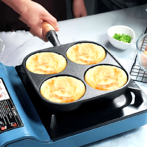 Egg Fryer, 4 Cup Egg Fryer, Cast Iron Egg Fryer. Flat Bottomed Four Hole Hamburger Pot, Compatible With Gas Stoves, Without Chemical Coating - Playerfashions