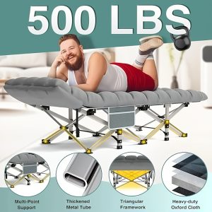 WOWDVOV Multifunctional Portable Foldable Camping Bed, Thick Mattress, Heavy-duty Adult Bed, 450 Lbs Load-bearing Lounge Chair With Side Pockets And Handbag Outdoor Bed, Handbag, Suitable For Outdoor Beach Travel - Playerfashions