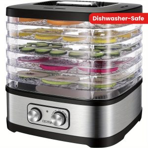 OSTBA Food Dehydrator Machine with Adjustable Temperature 95-158°F, 5 BPA-Free Dishwasher-Safe Trays, 240W Compact Electric Dehydrator for Jerky, Fruits, Herbs, Veggies - Includes Recipe Book & 360° Airflow, Herb Drying Device, Dehydrators for Food - playerfashions