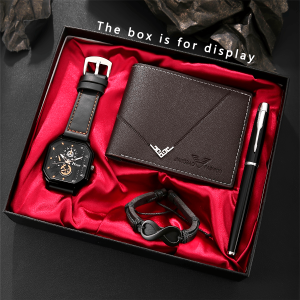 4pcs/set Men's Classic Fashion Trend Quartz Watch, Wallet, Bracelet, Ballpoint Pen Set -  For Men & Boys - Perfect Gift for Birthday, Graduation, Father's Day - Playerfashions
