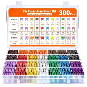 [Automotive Fuse Kit] 300pcs Automotive Fuse Sorting Kit | 160 Mini Blade Fuses + 90 Standard Automotive Fuses + 50 Micro Fuses + 1 Puller - For Cars/ RVs/ Trucks/ Motorcycles (2Amp 3A 5A 7.5A 10A 15A 20A 25A 30A 35A 40A) - Playerfashions