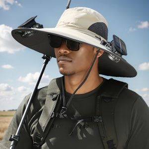 Men's Sun Hat with 2 Solar Fans, Fishing Hat, Wide Brim Sun Hat, Suitable for Outdoor Summer Camping, Beach Use, USB and Solar Powered - Playerfashions