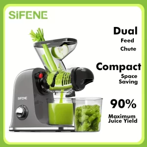 SiFENE Cold Press Juicer - Slow Masticating, High Yield for Fruits & Veggies, Dual-Mouth, Anti-Clog, Easy Clean, BPA-Free, Gray - Playerfashions 6
