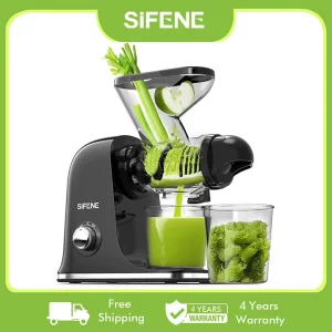 SiFENE Compact Single Serve Slow Masticating Juicer, Cold Press Juicer Machinefor Fruits and Vegetables, Easy to Clean, Black - Playerfashions