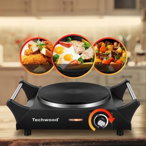 [Techwood Hot Plate] Techwood 1500W Electric Hot Plate | Adjustable Temperature Control, Easy-Clean Surface & Power Indicator - (Silver) - Playerfashions