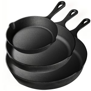3pcs Bare Cast Iron Skillet Set (6/8/10 Inch) | Seasoning, No Chemical Coating | Oven & Grill Safe for Steak, Cornbread & Campfire Cooking | Heirloom-Grade Sand Casting Craftsmanship - Playerfashions