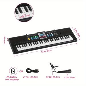 61 Key Electronic Keyboard Piano with Microphone Plug and Sheet Music for Beginners, Perfect Birthday or Christmas Gift - Black - Playerfashions