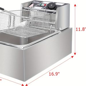 10QT Capacity Electric Deep Fryer with Baskets & Lids, 2.64gal Countertop Stainless Steel Temperature Control Frying Machine, for Home & Commercial 2500W 60Hz 110V  - Playerfashions