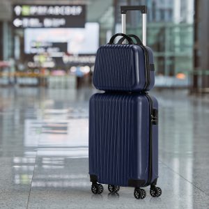 Suitcase Set Expandable PC + ABS Durable Suitcase Double Wheel TSA Lock 2pcs 20-inch Luggage with 14-inch Cosmetic Bag, Luggage Set PC+ABS Durable Hard Shell Suitcase with Swivel Wheels Navy Blue - Playerfashions