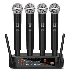 160 Ft Range NXG 4-Channel Wireless Microphone System - Handheld Cordless Microphone Pro for Karaoke, Wedding, DJ, Party, Presentation, Church, Classroom Use - Auto Connect - Playerfashions