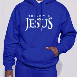 Jesus Print Sweatshirt, Men's Fleece Long Sleeve Hoodies Street Casual Sports And Fashionable With Kangaroo Pocket, For Outdoor Sports, For Autumn And Winter, As Gifts - Playerfashions