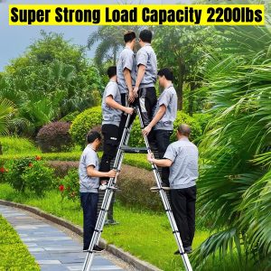 14 FT Heavy Duty Stainless Steel Multi-Function Telescoping Ladder - Foldable A-Frame & Extension Ladder with Stabilizer - 350 lbs Load Capacity for Home, Indoor, Outdoor, Roofing, Stairs with Folding Storage - Playerfashions