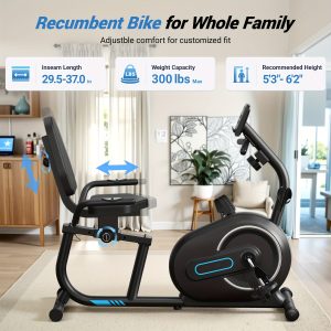 Recumbent Exercise Bike with Magnetic Resistance - 8-Speed One-Touch Cycling Bike, Heavy Duty Capacity up to 330lbs, Adjustable Seat (29.5-37"), Home Gym Bike with Tracking - Battery-Powered Stationary Bike for Indoor Cardio Workout, Versatile Fitness Equipment, Sleek Design - Playerfashions