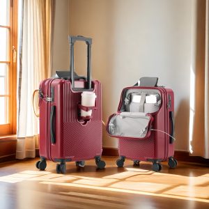 High-end Unisex Luggage In 20/22/24/26 Inches - A Stylish And Durable Travel Companion With A Secure Password Lock, Front Compartment, Cup Holder, And 360-degree Wheels - Suitable For Daily Use, Boarding, And Long-distance Travel. - Playerfashions