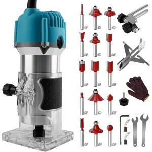 Wood Router, 800W Compact Router Tools For Woodworking, 3500 RPM Hand Trim Router With 15pcs 1/4" Router Bits Set, Edge Guide, Roller Guide And Portable Tool Box - Playerfashions