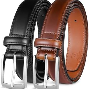 MILORDE Men's Leather Dress Belt 2Pack, Handmade, 100% Cow Leather, Fashion & Classic Designs for Work Business and Casual (2pack-Black101/Brown103,36) at Amazon Men’s Clothing store