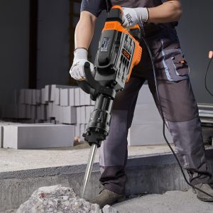 VEVOR Demolition Jack Hammer, 3500W Jack Hammer Concrete Breaker, 2pcs Chisel with Gloves & 360°C Swiveling Front Handle for Trenching, 1900 BPM Heavy Duty Electric Jack Hammer, Orange/Black - Playerfashions