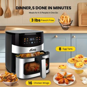 6.5QT/2.8QT Air Fryer, Smart Touch Screen with Color Icons And Viewable Windows, 8 Presets Recipes & Manual Adjustments for Quick Easy Meals, Dishwasher-Safe, for Family, Party, Kitchen Accessories, Toaster Oven, Deep Fryer, Multifunctional Cooker - Playerfashions
