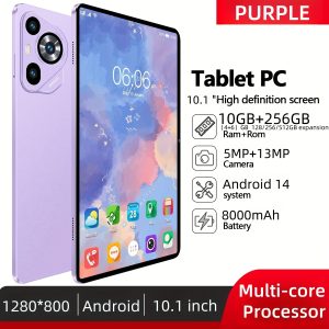 10.1" Android 14 Tablet with 10.1" IPS HD Touch Screen, Quad Core Processor, 4+6GB RAM, 128/256GB ROM, 8000mAh Battery, USB OTG & Wireless, 2.4GHz WiFi, Dual Camera - Purple/White Modern Tablet, Productivity Tablet, Stylish Gadget, Durable Metal Build - Playerfashions