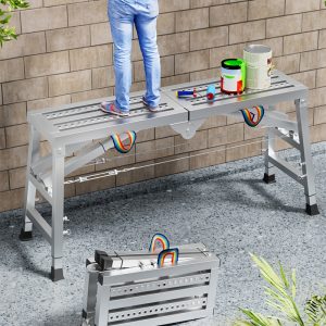 Adjustable Folding Scaffolding, Portable Steel Steps, Stable Portable Wall Bench, Heavy Duty Capacity 1500 Lbs for RV Cleaning, Painting, Car Wash, Upholstery -Playerfashions