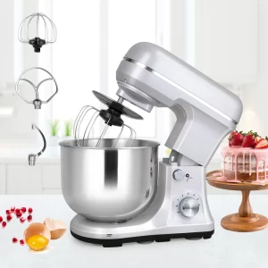 5QT 300w Small Home Kitchen Stand Mixer 220V with 4.7L Stainless Steel Bowl and Dough Hook, Whisk Cage, Paddle for Home Baking - Playerfashions