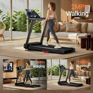 3.0HP Brushless Foldable Home Treadmill | 300LB Capacity | HR Monitor & Dual Shock Absorption | Cup/Phone Holder | Quiet Design - Playerfashions