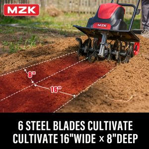 MZK 16-Inch 13.5-Amp Corded Electric Tiller/Cultivator, 8-inch Tillling Depth with Adjustable Wheels, Foldable Electric Rototiller for Garden Soil Digging - Playerfashions