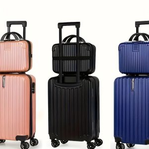 Trunk And Suitcase Set 14+20 Inches, Made Of ABS Material, Durable, with Large Opening Capacity Of The Pull Lock, Convenient Telescopic Handle, Smooth Wheels, Secure Password Lock, Suitable for Various Travels, Rose Golden, Black, Blue - Playerfashions