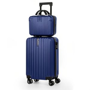 Rose Golden, Black, Dark Blue 2pcs Lightweight Portable Hardside Luggage Set - 20"+14" Travel Suitcases with Spinner Wheels - Checked Carry-On - Playerfashions