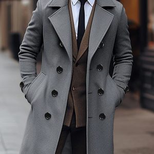 Men's Formal & informal Winter Coat Jacket - Double-Breasted Lapel, Heavy-Duty Cold Weather Outerwear with Multi-Pocket Design, Classic Red color for Everyday & Special Occasions, Durable Fabric Coat