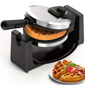 Waffle Maker, Rotating Belgian Waffle Maker, 180° Flip Waffle Iron, Non-Stick Plate, Adjustable Browning Control, Foldable Cool Touch Handle, Removable Drip Tray, Space Saving Storage, Stainless Steel - Playerfashions