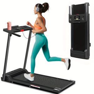 [Portable Treadmill] Portable Compact Foldable Treadmill | 300 Lb Capacity, 12 Preset Programs, LED Display, Stylish Modern Design, No Battery