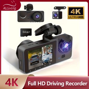 Three Channel Full HD Car Dash Cam - Infrared Night Vision, Loop Recording, 64GB SD Card, WDR, 24H Parking Mode, Birthday Gift