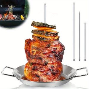 Stainless Steel Brazilian Rotisserie Skewer with 3 Removable Skeers (8"/10"/12") and Brush - Perfect for Grilling Corn, Shawarma, and BBQ, Food-Safe BBQ Tool for Outdoor Cooking, Grilling Accessories