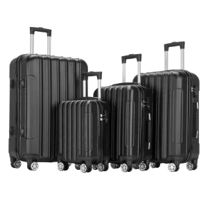 4 Piece Luggage Sets, 16/20/24/28" ABS Durable Suitcase Sets Double Wheels TSA Lock, Black - Playerfashions1524