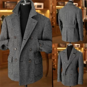 British Men's Blazers Vintage Herringbone Tweed Formal Jacket Wool Blend Double Breasted Casual With Straps Sport Suit Coat - AliExpress