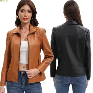 2025 Women’s Stylish Brown Faux Leather Jacket - Slim Fit, Trendy Moto Style with Zipper Detail PU Coat. - AliExpress