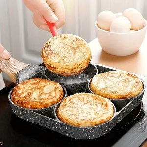 1 Egg Frying Pan, Non-stick Egg Frying Pan, Egg Burger Making Pan, 3/4 Hole Divider Baking Pan, Non-stick Omelet Pan, Breakfast Cooking Pan, Suitable for Frying Eggs, Bacon And Burgers