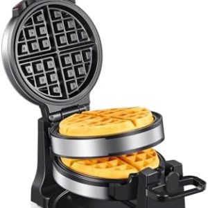 Belgian Waffle Maker, Classic Rotating Waffle Iron with Nonstick Plates, Removable Drip Tray and Cool Touch Handles, Double Flip Waffle, Rotating Belgium Waflera Maker by Yabano, Brushed Stainless: Home & Kitchen
