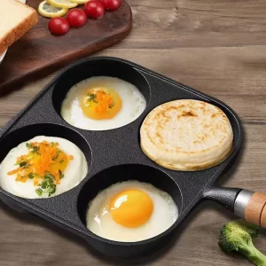 Non-Stick 4-in-1 Cast Iron Egg Cooker - Non-stick Single Handle Frying Pan for Stove Tops Burger Omelet Outdoor Camping